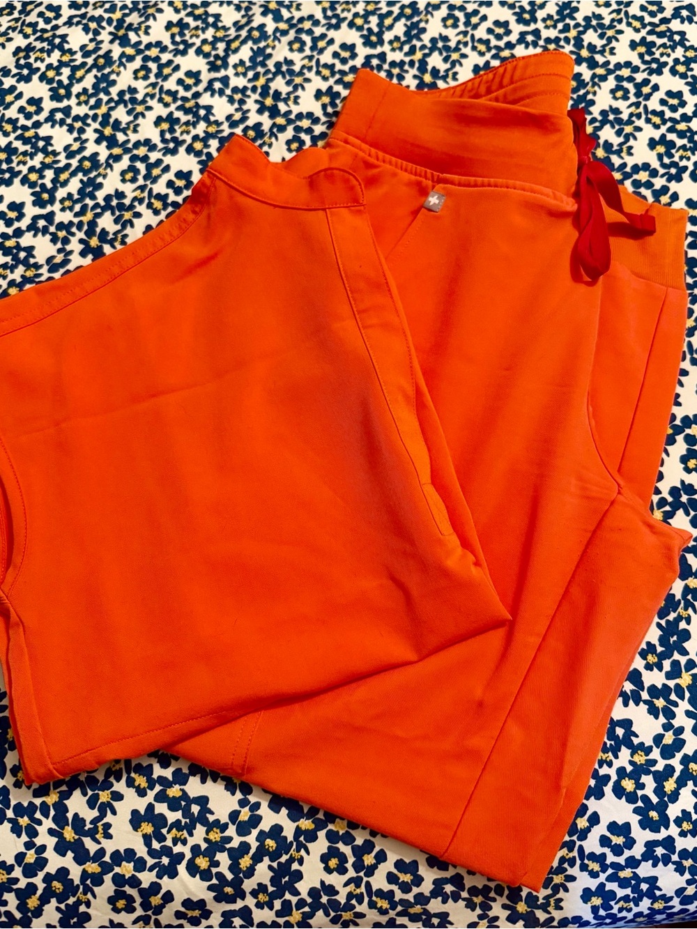 FIGS Sunset Orange Rafaela XXS and Zamora Jogger small petite
